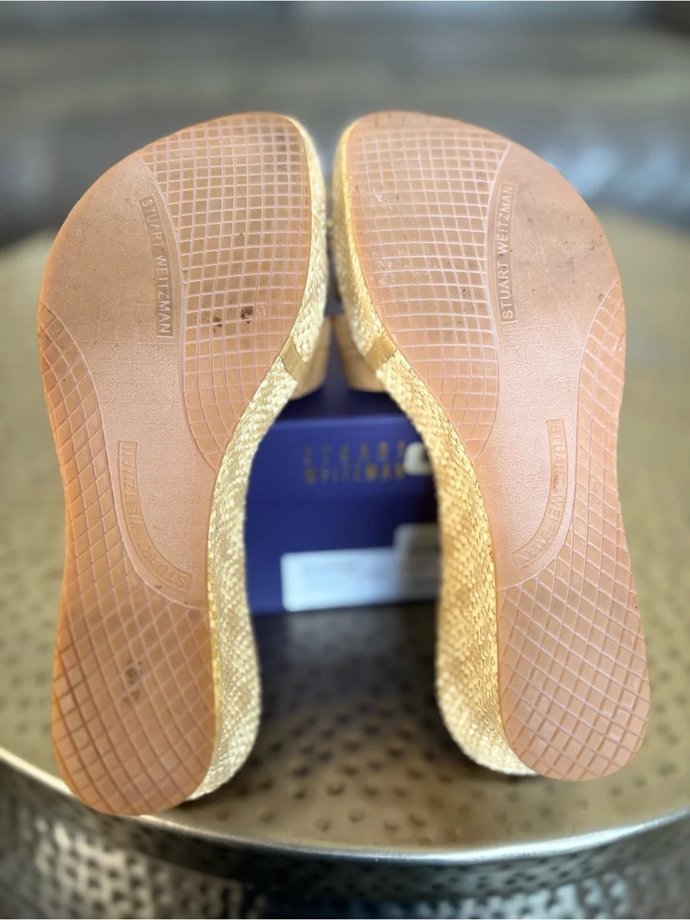 Y2K Stuart Weitzman Buckster Tan Croc Embossed Espadrille Wedge Slides Size 5.5 - Picture 7 of 9